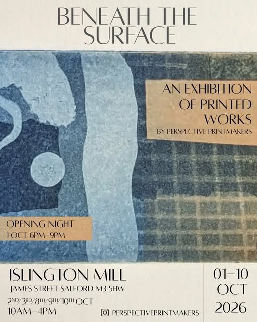 An open invitation to an exhibition of printed works by @Perspective Printmakers working from @hotbedpress print studio.